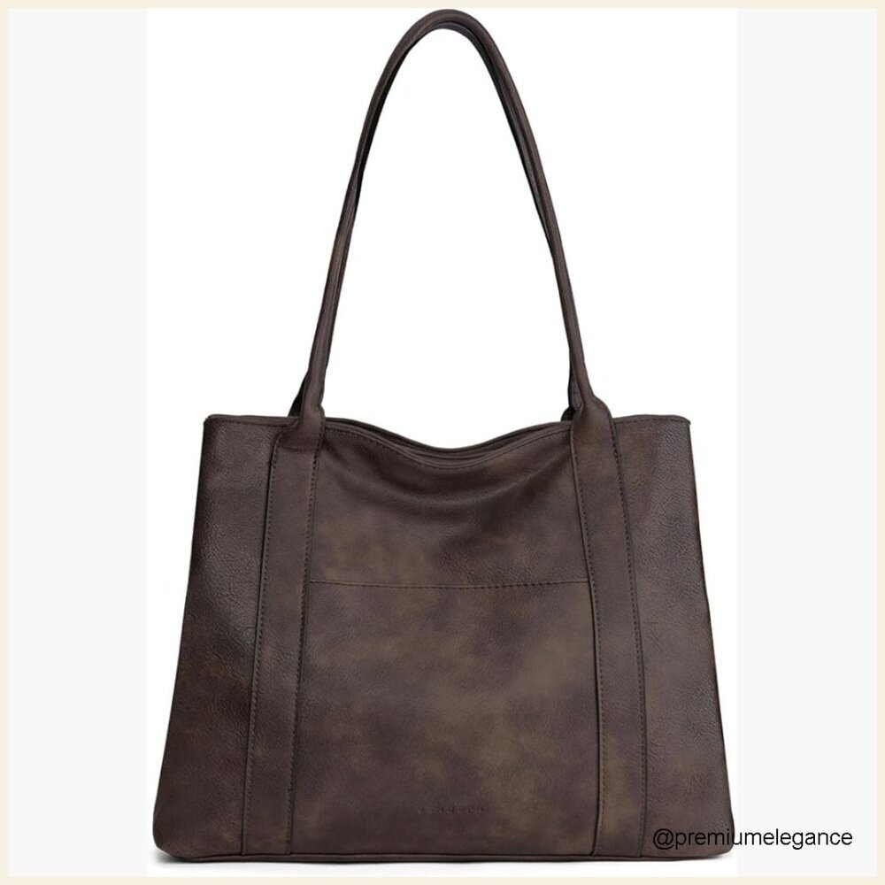 Large Vegan Leather Work Tote Bag with Multiple Pockets and Zipper Closure